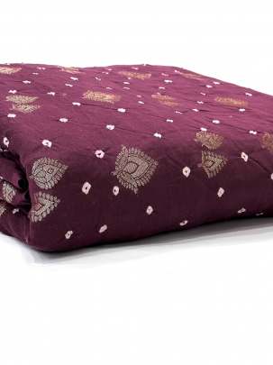 Chiniya silk bandhej with handwoven golden banarasi butti - Wine/