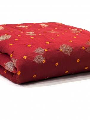 Chiniya silk bandhej with handwoven golden banarasi butti - Rust red/ Banarasi Bandhej 