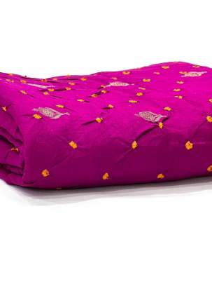 Chiniya silk bandhej with handwoven golden banarasi butti - Pink/