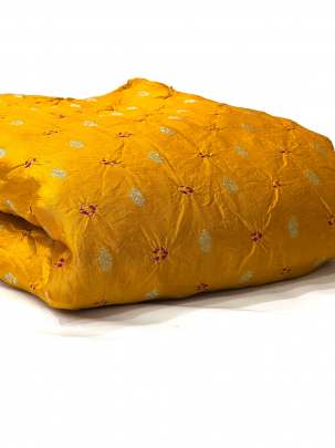 Chiniya silk bandhej with handwoven golden banarasi butti - Mustard yellow/