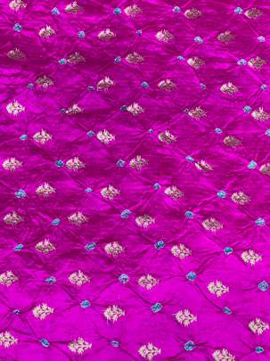 Chiniya silk bandhej with handwoven golden banarasi butti - Hot pink/ Banarasi Bandhej 