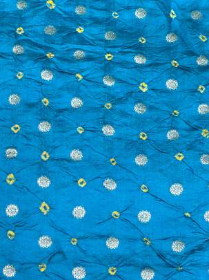 Chiniya silk bandhej with handwoven golden banarasi butti - Sky blue/ Banarasi Bandhej 