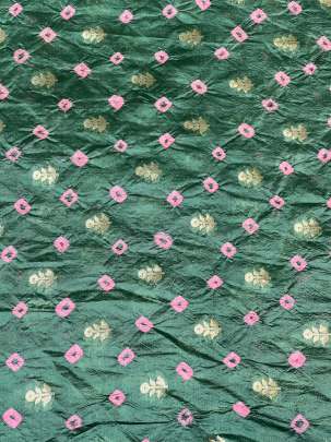 Chiniya silk bandhej with handwoven golden banarasi butti - Greyish green/ Banarasi Bandhej 