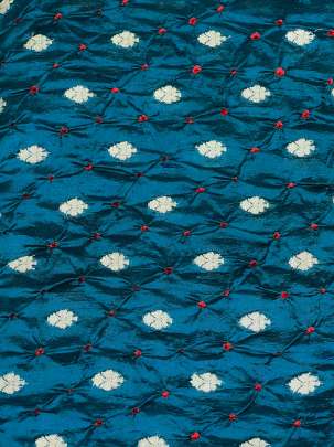 Chiniya silk bandhej with handwoven golden banarasi butti - Peacock blue/ Banarasi Bandhej 