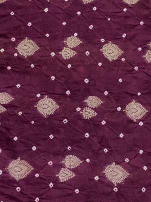 Chiniya silk bandhej with handwoven golden banarasi butti - Wine/ Banarasi Bandhej 