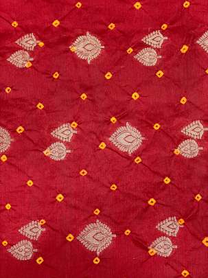 Chiniya silk bandhej with handwoven golden banarasi butti - Rust red/ Banarasi Bandhej 