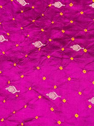 Chiniya silk bandhej with handwoven golden banarasi butti - Pink/ Banarasi Bandhej 