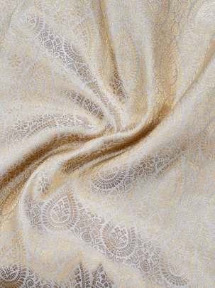 Chiniya silk fabric with golden zari jal work - White ( Dyeable ) 