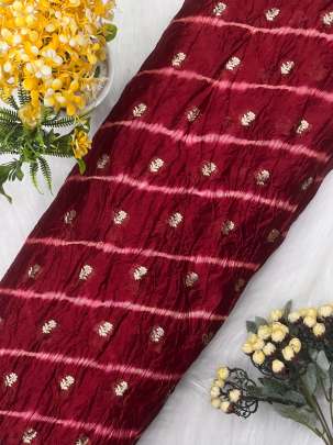 Chiniya silk laheria with golden zari butti - Maroon/ 