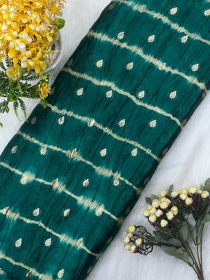 Chiniya silk laheria with golden zari butti - Rama Green/