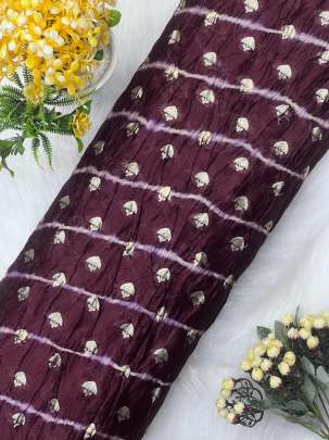 Chiniya silk laheria with golden zari butti - Wine/