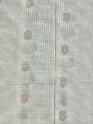 Chiniya silk self lining with golden silver zari butti - White ( Dyeable ) Pure Banarasi fabrics