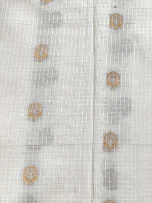 Chiniya silk self lining with golden silver zari butti - White ( Dyeable ) Pure Banarasi fabrics