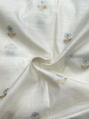 Chiniya silk with golden & silver zari butti - White ( Dyeable ) 