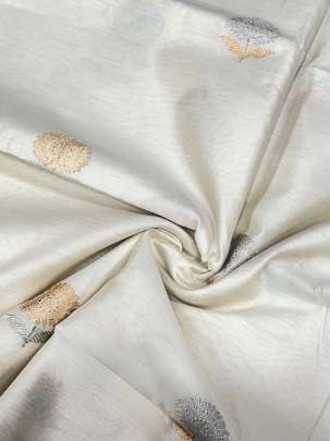 Chiniya silk with golden & silver banarasi butta - White ( Dyeable ) 