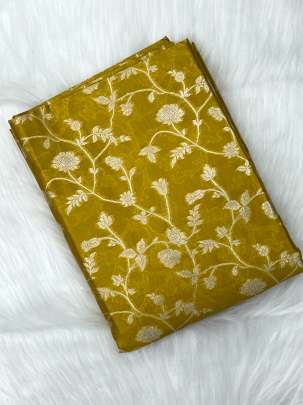 Chiniya silk with golden & silver zari jal- Ocur Yellow/