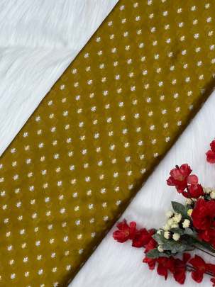 Chiniya silk with golden & silver zari butti - Mustard yellow/ Pure Banarasi fabrics