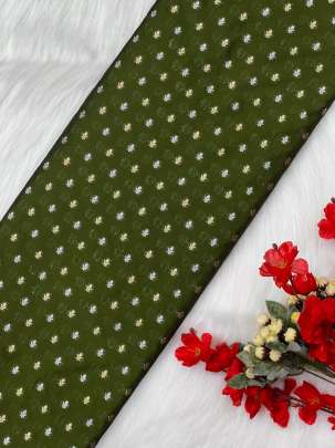 Chiniya silk with golden & silver zari butti - Mahendi Green/ Pure Banarasi fabrics