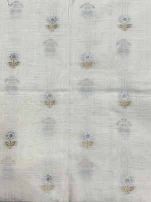 Chiniya silk with golden & silver zari butti - White ( Dyeable ) Pure Banarasi fabrics