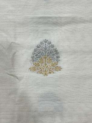 Chiniya silk with golden & silver zari butta - White ( Dyeable ) Pure Banarasi fabrics