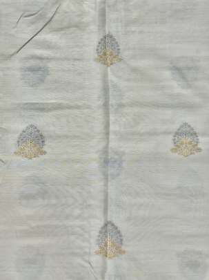 Chiniya silk with golden & silver zari butta - White ( Dyeable ) Pure Banarasi fabrics