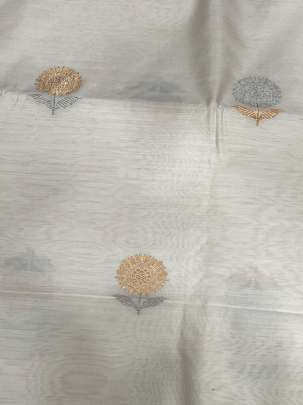 Chiniya silk with golden & silver banarasi butta - White ( Dyeable ) Pure Banarasi fabrics