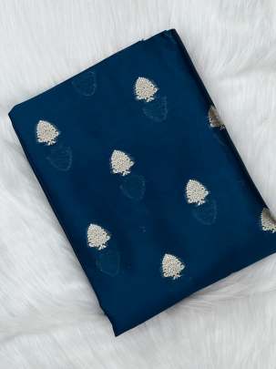 Chiniya silk with golden zari butti - Peacock blue/ 