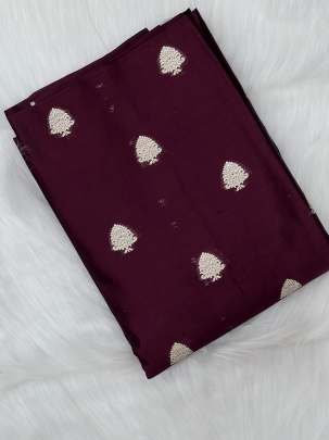 Chiniya silk with golden zari butti - wine/ Pure Banarasi fabrics