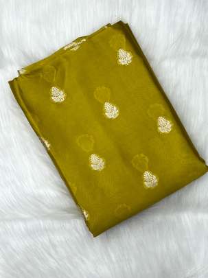 Chiniya silk with golden zari butti - Ocur Yellow/ Pure Banarasi fabrics