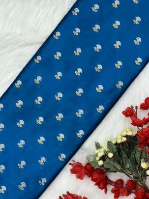 Chiniya silk with water gold & silver zari butti - Peacock blue/ 