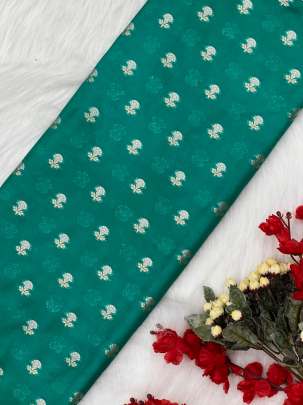 Chiniya silk with water gold & silver zari butti - Sea Green/