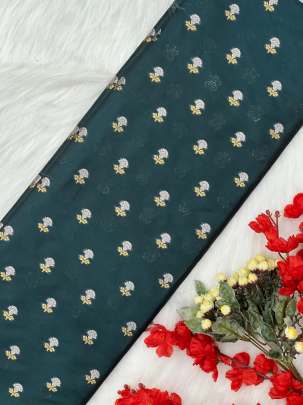 Chiniya silk with water gold & silver zari butti - Dark rama green/