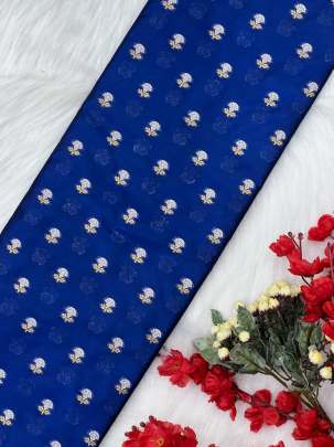 Chiniya silk with water gold & silver zari butti - Royal Blue/ 