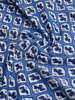 Cotton Mal Dhabu Handblocked Print Indigo Blue/