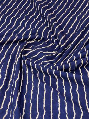 Cotton Gamthi Handblocked Laheria Print Navy Blue & Cream/ 