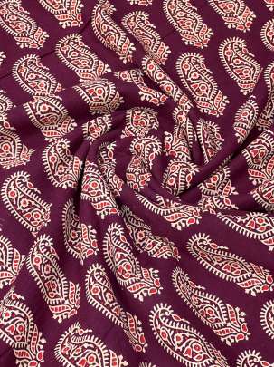 Cotton Gamthi Handblocked Print Maroon Wine/ 