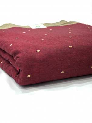 Cotton Jamdani With Woven Motifs Maroon/ Handloom jamdani