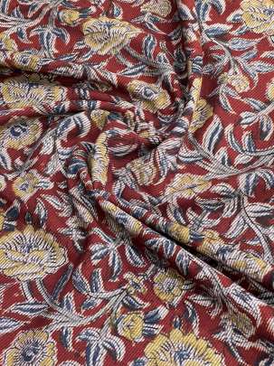  Cotton Kalamkari Natural Handblocked Print Maroon/