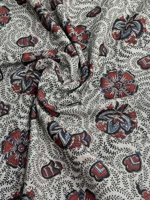  Cotton Kalamkari Natural Handblocked Print Light Greenish Grey/ 