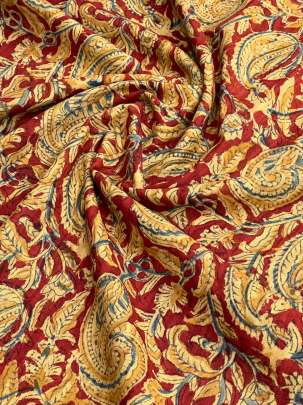  Cotton Kalamkari Natural Handblocked Print Maroon/