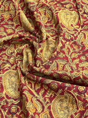  Cotton Kalamkari Natural Handblocked Print Maroon/ 