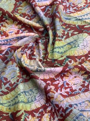  Cotton Kalamkari Natural Handblocked Print Maroon/