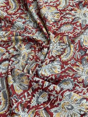  Cotton Kalamkari Natural Handblocked Print Maroon/ 