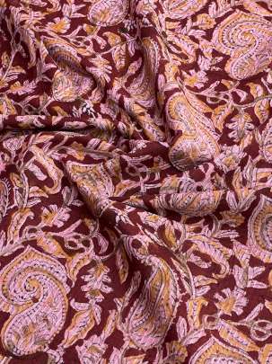  Cotton Kalamkari Natural Handblocked Print Maroon/ 