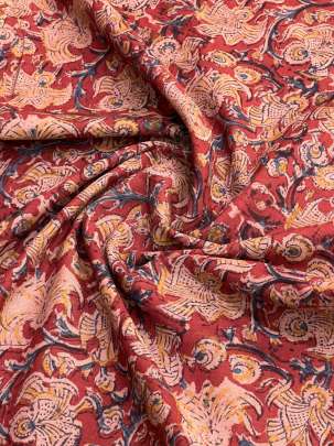  Cotton Kalamkari Natural Handblocked Print Maroon Rust/ 