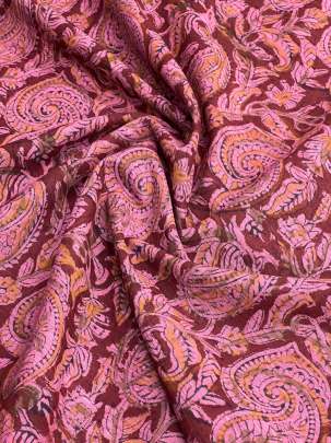  Cotton Kalamkari Natural Handblocked Print Maroon/ 