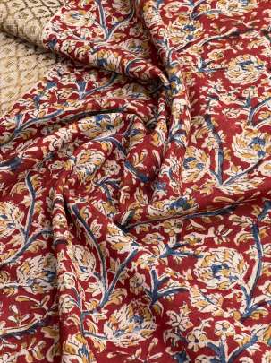  Cotton Kalamkari Natural Handblocked Print Maroon/