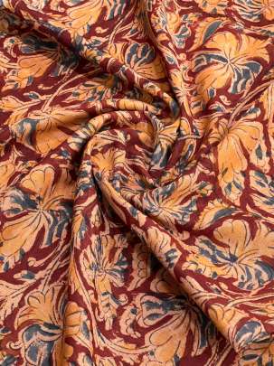  Cotton Kalamkari Natural Handblocked Print Maroon/ 