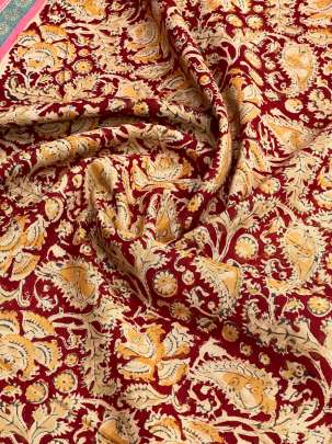  Cotton Kalamkari Natural Handblocked Print Maroon/ 