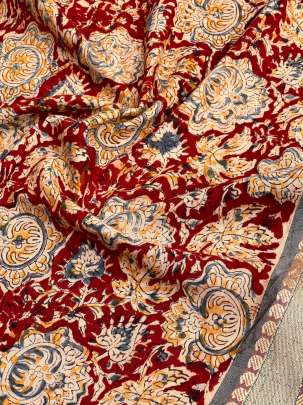  Cotton Kalamkari Natural Handblocked Print Maroon/ 